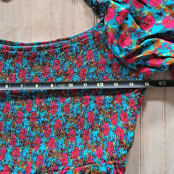 Subiki Smocked Floral Square Neckline Flowy Boho Teired Midi Maxi Long Dress - Picture 9 of 11